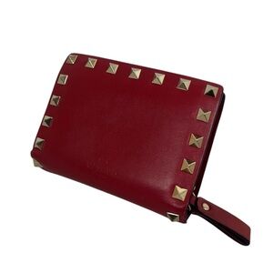 Valentino Garavani Red Leather Studded Zip-Around Wallet